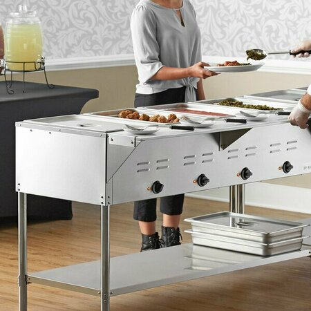 AVANTCO STE-4MA Four Pan Open Well Mobile Electric Steam Table with Undershelf - 120V 2000W 177STE4MA